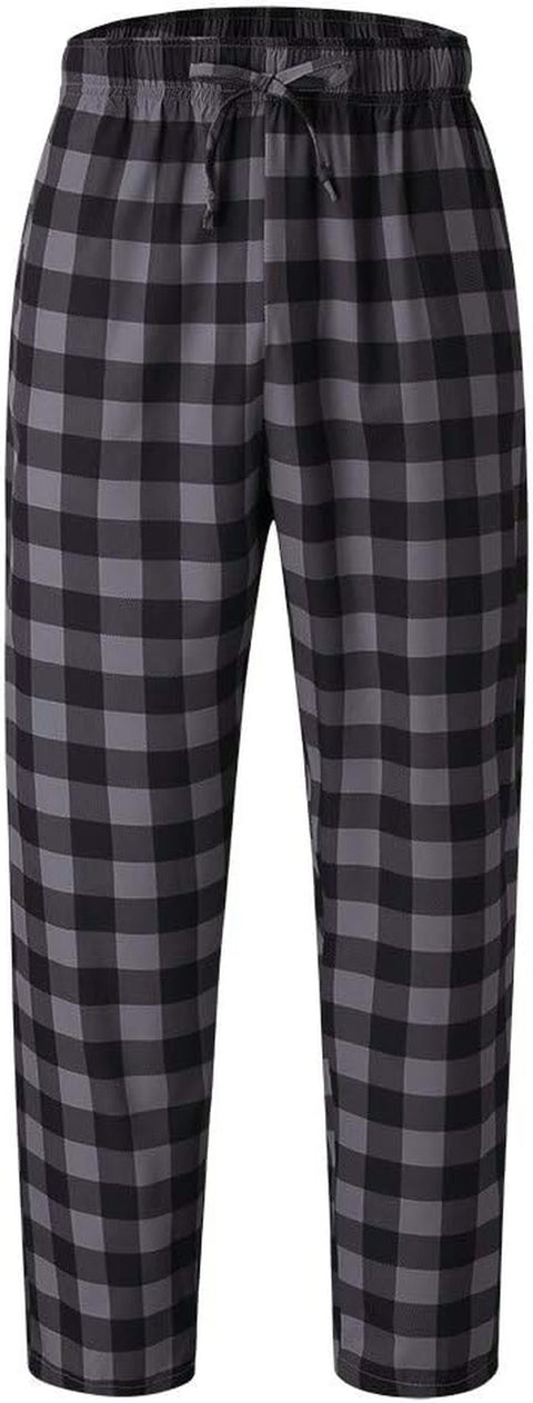 Mens Flannel Pajama Pants, Elastic High Waist Plaid Printing Home Pants Casual Pants Long Pants with Pockets