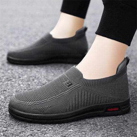 Mens Shoes Slip on Mens Classic Nylon Sneaker Fashion Summer and Autumn Men Sneakers Fly Woven Mesh Flat Slip on Comfortable 43