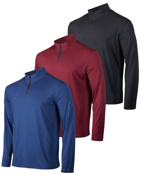 3 Pack: Men'S Dry-Fit Active Quarter Zip Long Sleeve Athletic Performance Pullover (Available in Big & Tall)