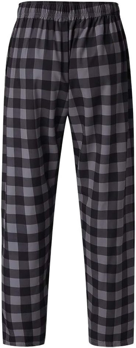 Mens Flannel Pajama Pants, Elastic High Waist Plaid Printing Home Pants Casual Pants Long Pants with Pockets