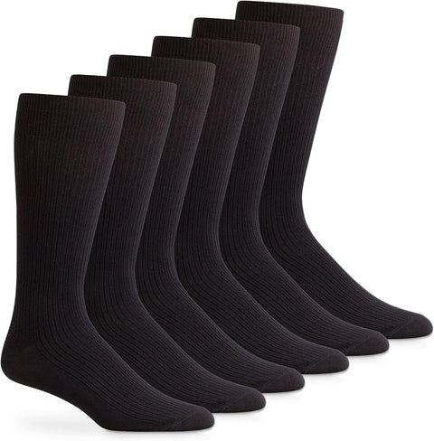 Mens Soft Microfiber Nylon Rib Mid Calf Dress Socks 6 Pair Pack