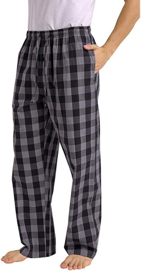 Mens Flannel Pajama Pants, Elastic High Waist Plaid Printing Home Pants Casual Pants Long Pants with Pockets