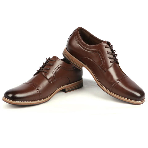 Mens Brown Dress Shoes Wingtip Lace up Oxford Wide Casual Shoes Size 8