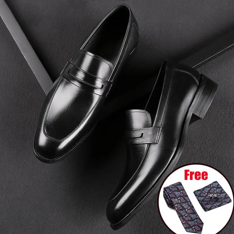 Men Leather Shoes Business Dress Suit Shoes Men Brand Bullock Genuine Leather Black Slipon Wedding Mens Shoes